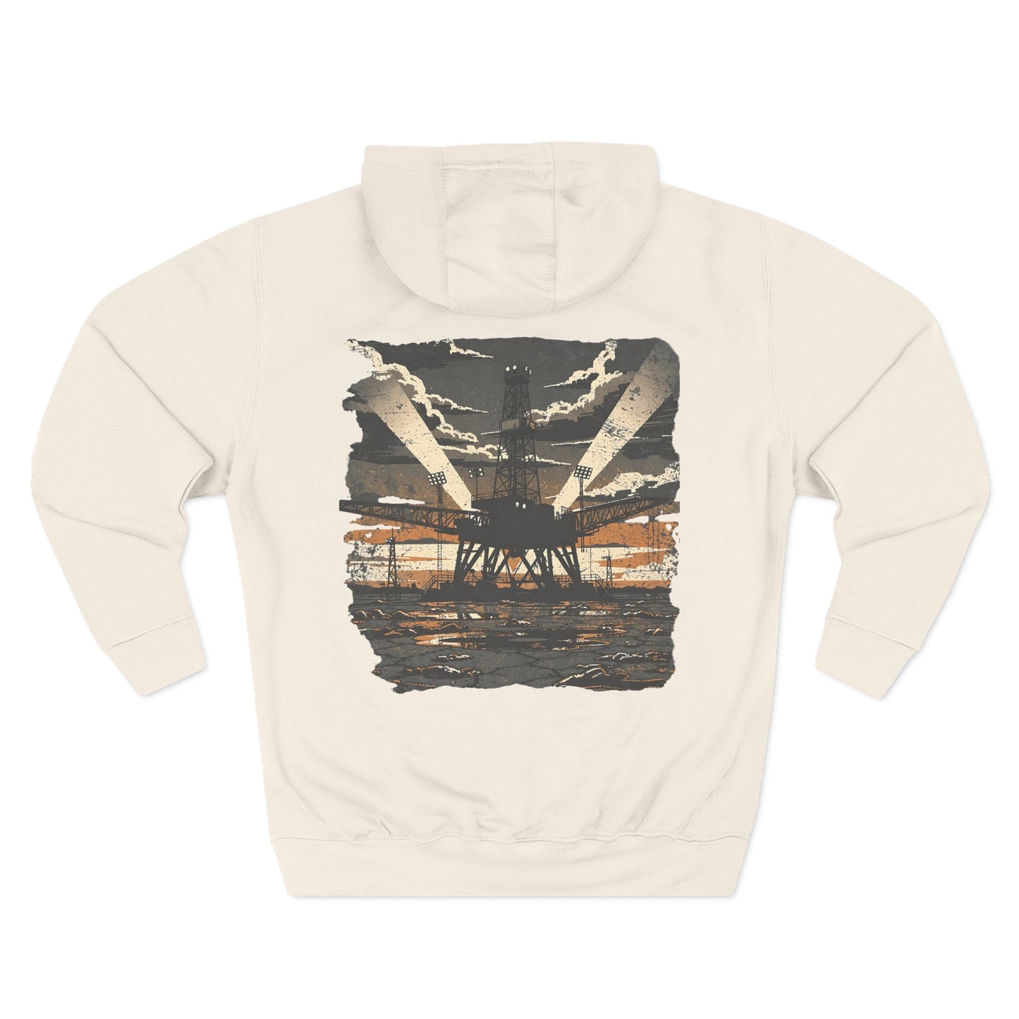 Oilfield Rig Sunset Iron Grit Pride Hoodie | Three-Panel Fleece