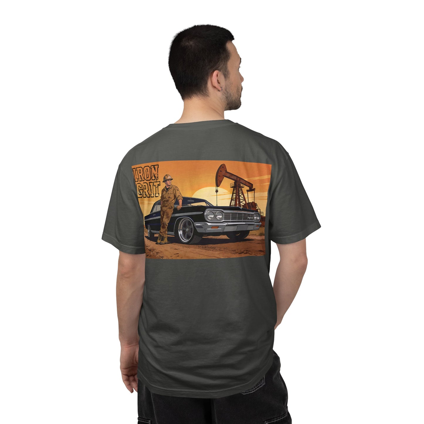 Oilfield 64 Impala T-Shirt, Iron Grit Oilfield Tee, Classic Car Oilfield Shirt, Roughneck Gift, Blue Collar Car Shirt | Built By Grit