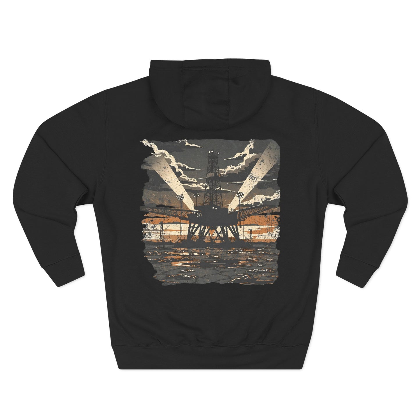 Oilfield Rig Sunset Iron Grit Pride Hoodie | Three-Panel Fleece