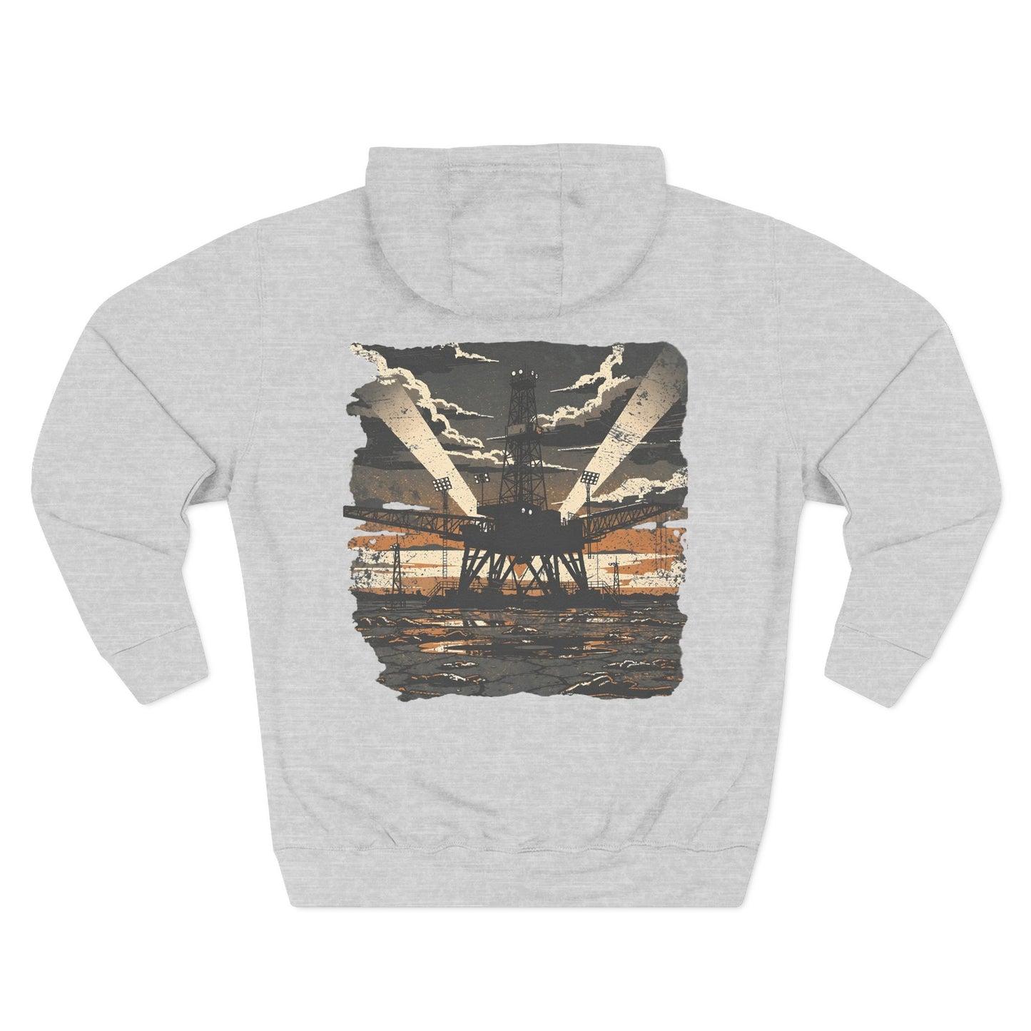 Oilfield Rig Sunset Iron Grit Pride Hoodie | Three-Panel Fleece