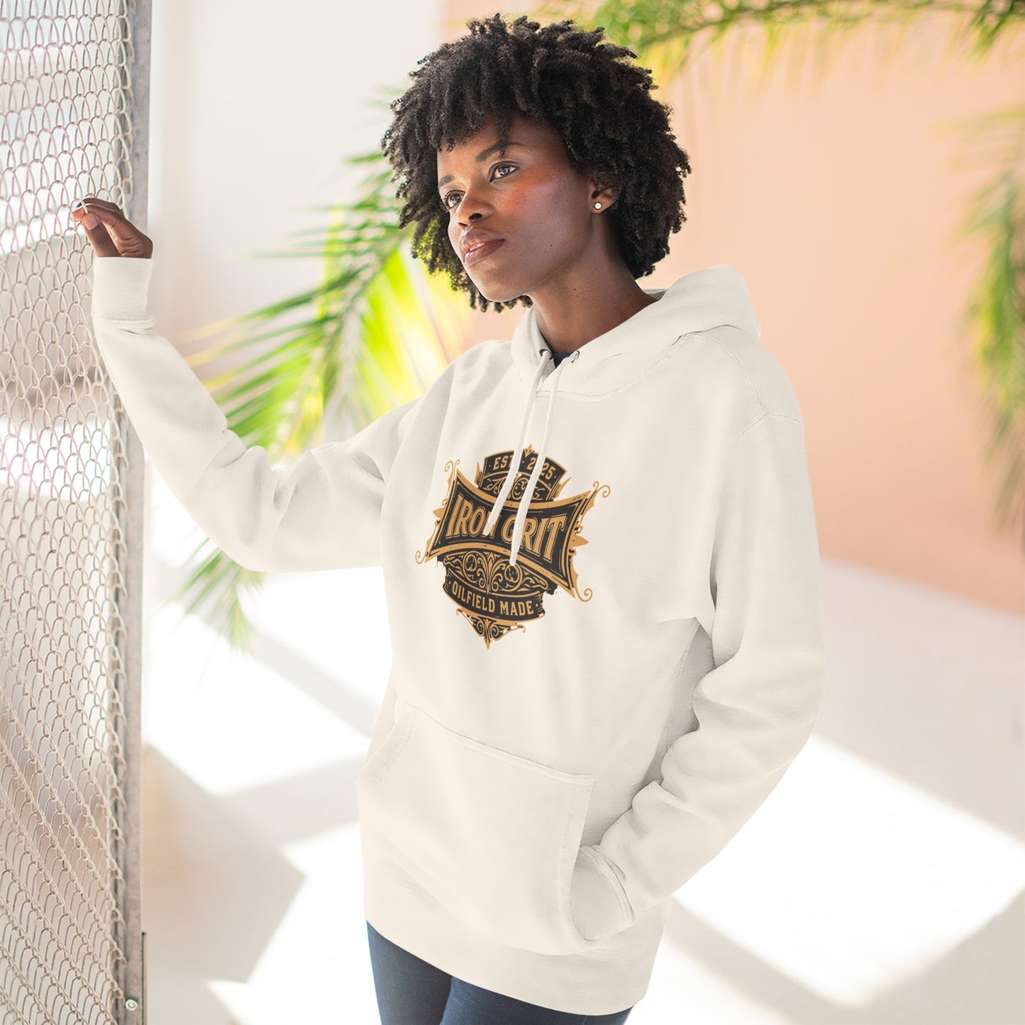 Oilfield Rig Sunset Iron Grit Pride Hoodie | Three-Panel Fleece