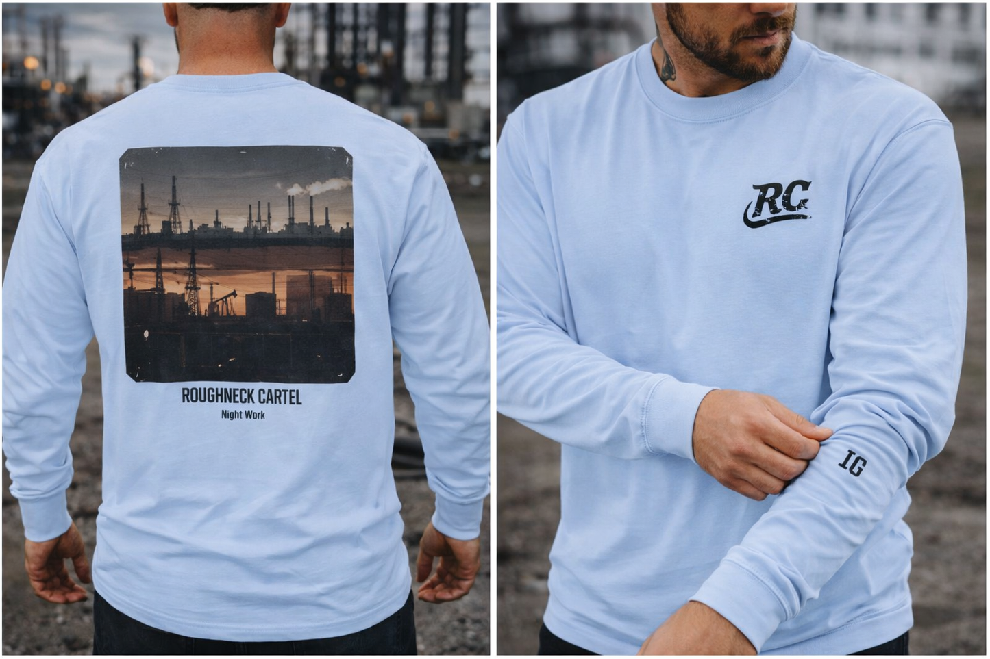 Oilfield Silhouette Long Sleeve Tee — Pump Jacks, Rigs & Refineries