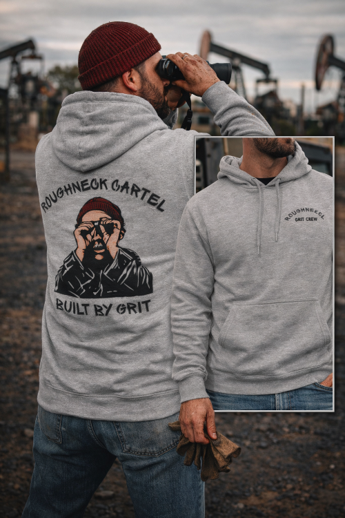 Roughneck Cartel Built by Grit Hoodie | Oilfield Workwear Pullover | Blue Collar Pride Sweatshirt