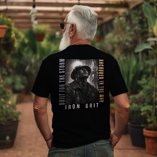 Iron Grit Built for the Storm Heavyweight T-Shirt, Oilfield Worker Gift, Roughneck Shirt, Blue Collar Streetwear, Resilience Tee | Built By Grit