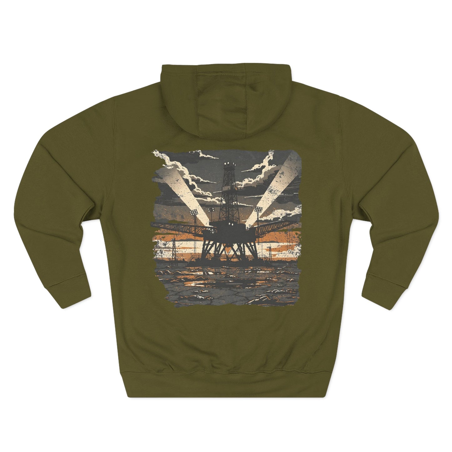 Oilfield Rig Sunset Iron Grit Pride Hoodie | Three-Panel Fleece