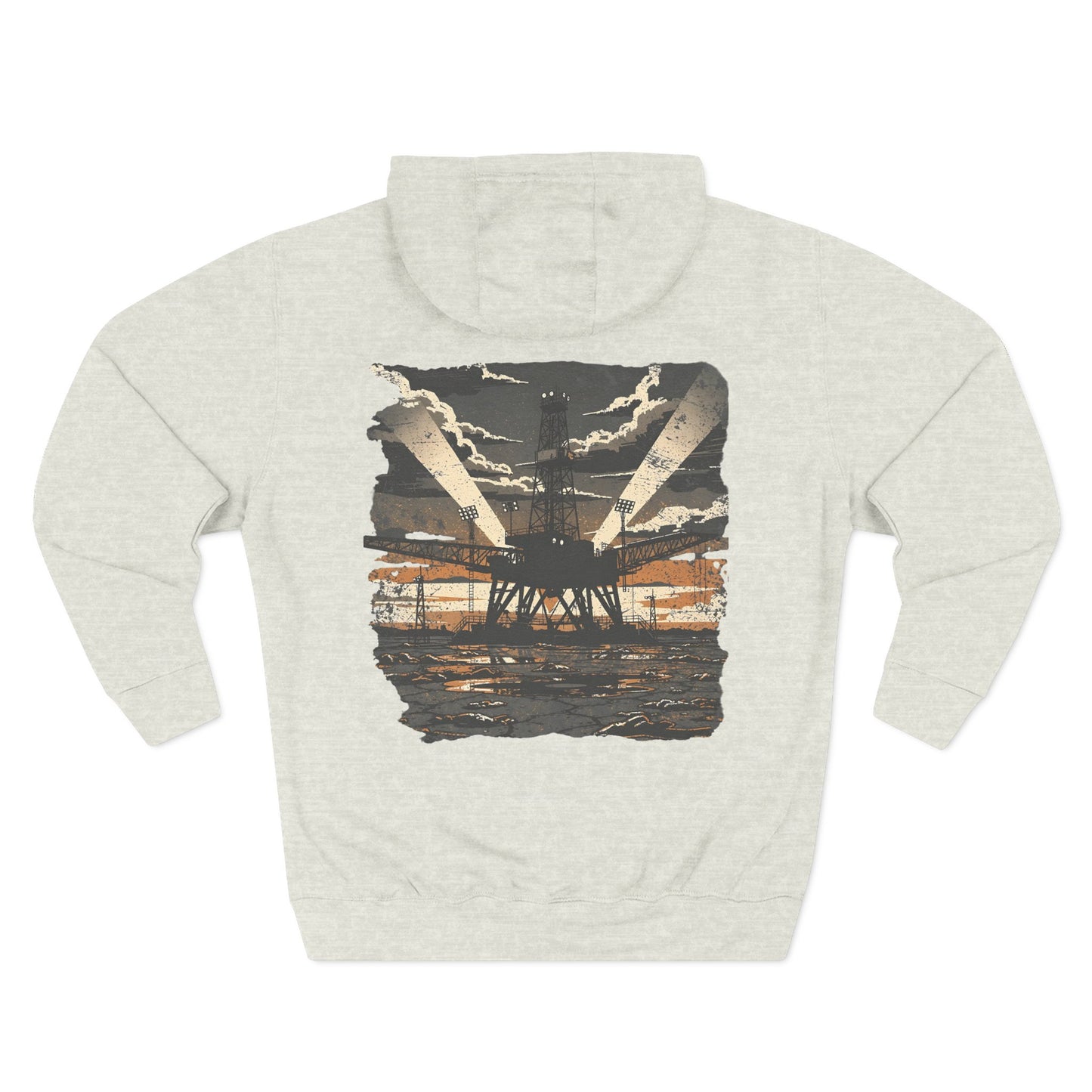 Oilfield Rig Sunset Iron Grit Pride Hoodie | Three-Panel Fleece