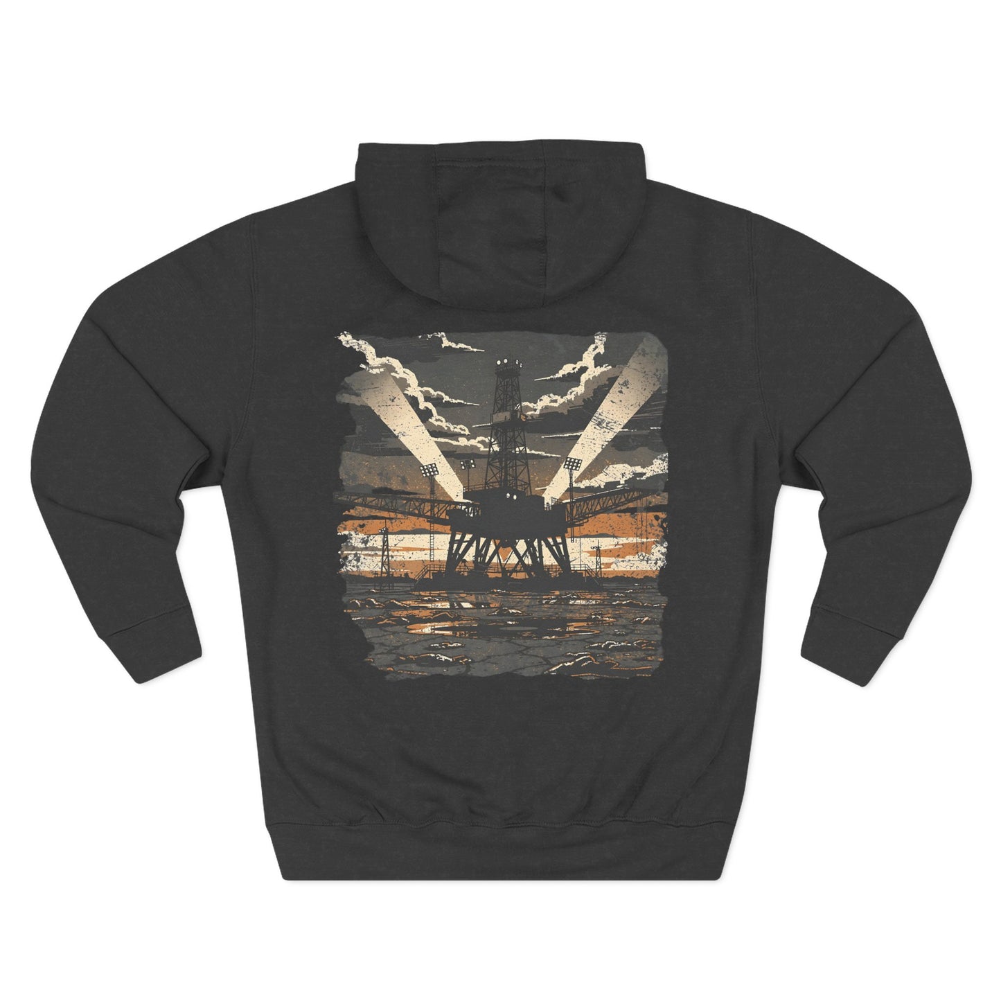 Oilfield Rig Sunset Iron Grit Pride Hoodie | Three-Panel Fleece
